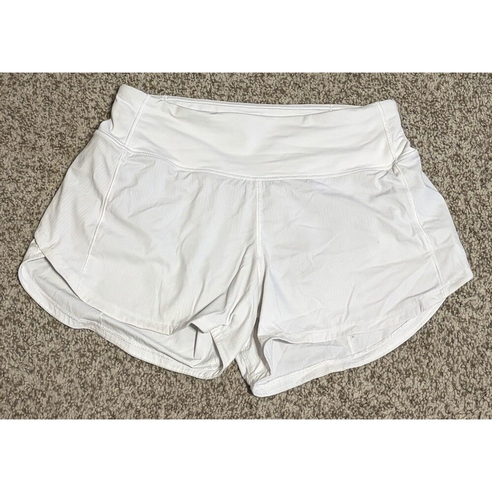 Women's Lululemon White Speed Up Striped Shorts, Size 2